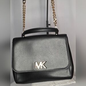 Michael Kors Black Shoulder Bag with Gold Chain And Leather Strap